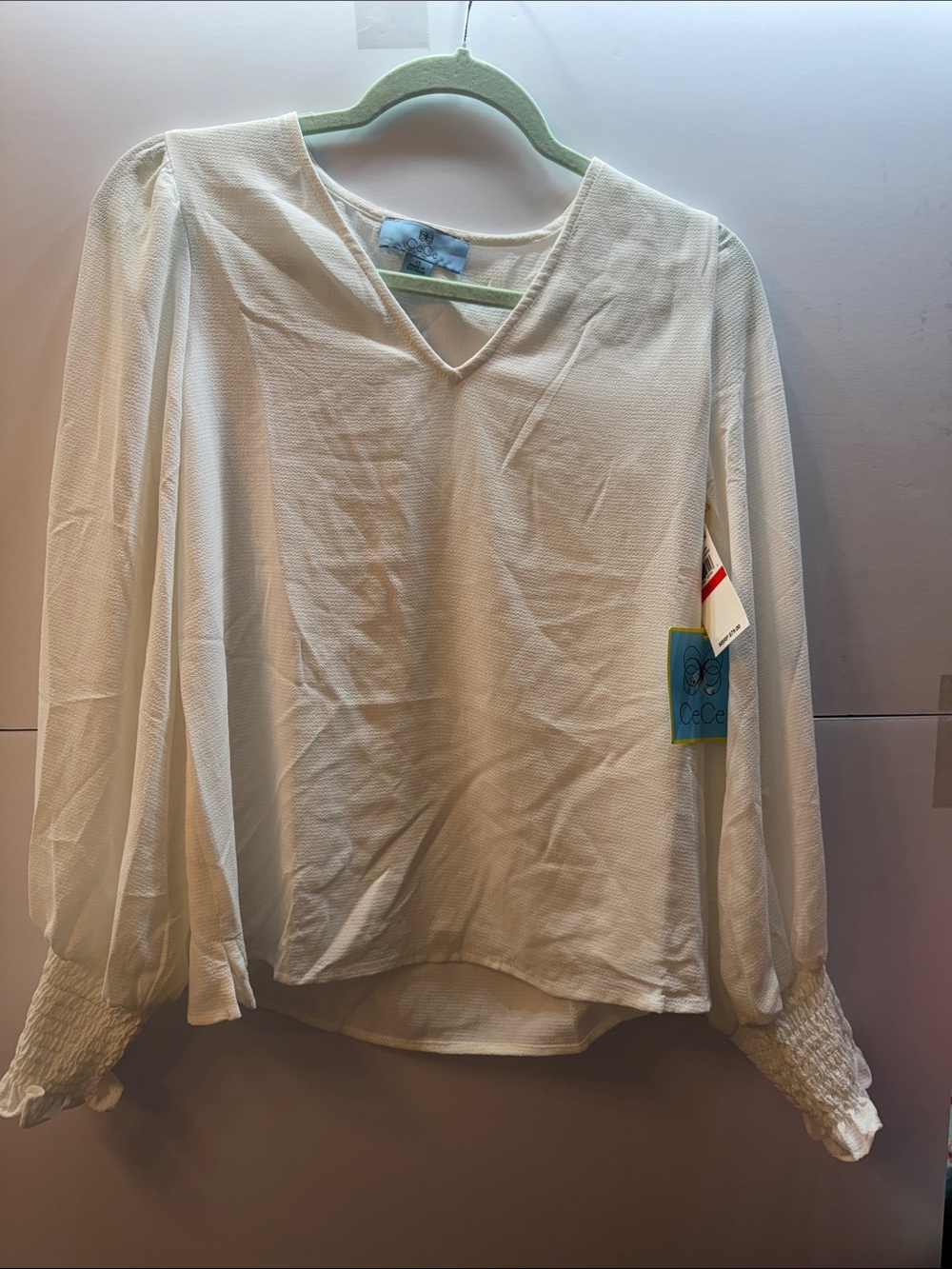 CeCe Cream V-Neck Long Sleeve Smocked Cuff Blouse